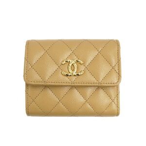 Chanel Small Wallet 2025 26 Shiny Grain Cuff Beige Ladies Unused